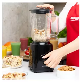 MPM MBL-37 Blender, 500 W, 1.5 L Glass Jug, Stainless Steel Blade, 2 Speeds, Pulse Function, Ice Crushing, Black