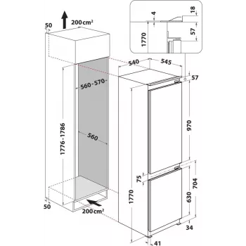 Whirlpool WHC18D071A1 Sisseehitatud Külmik-Sügavkülmik 6th Sense Technology'ga, 250 L Kogumaht, Energiaklass D, Valge