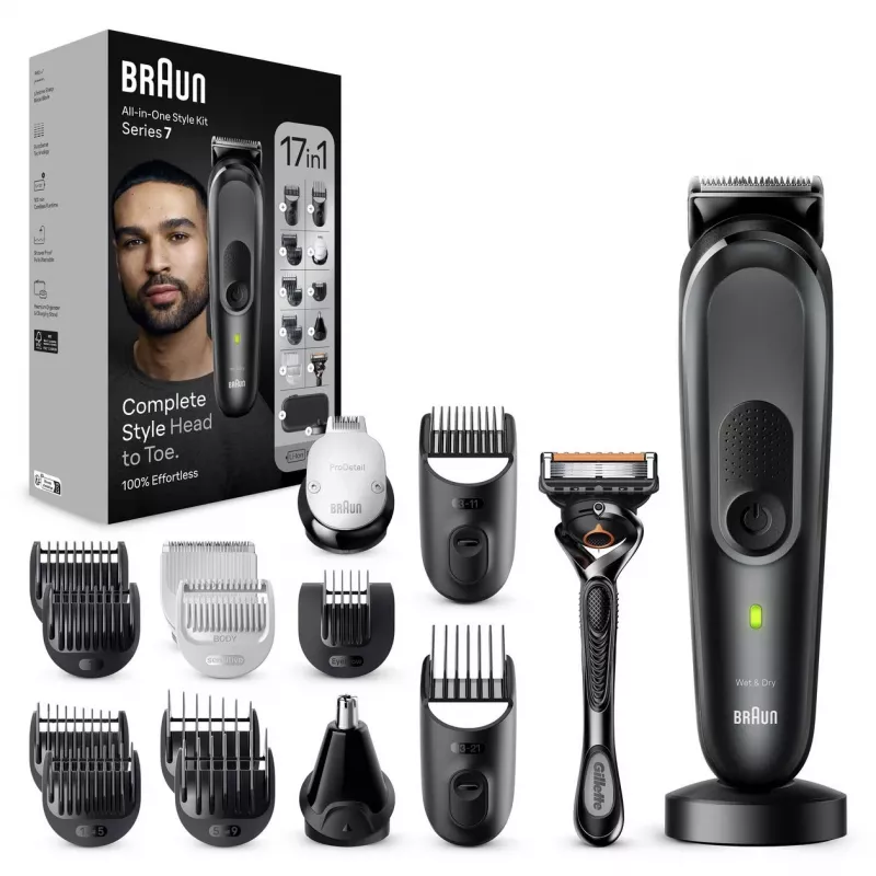 Braun MGK7491 17-in-1 Multi-Grooming Style Kit, Must/Hõbe, Juhtmeta, Li-Ion, 100 min tööaeg