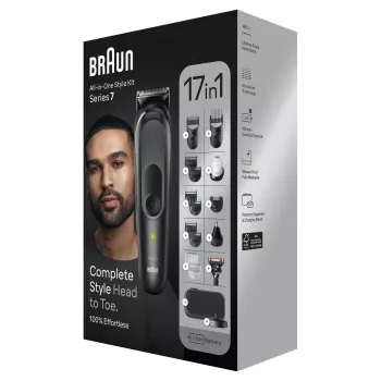 Braun MGK7491 17-in-1 Multi-Grooming Style Kit, Must/Hõbe, Juhtmeta, Li-Ion, 100 min tööaeg
