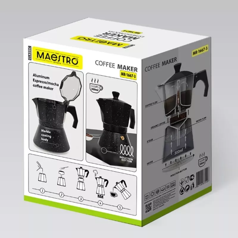 Maestro Granite MR-1667-3 Moka Pot Coffee Maker 150ml 3 Cups Grey