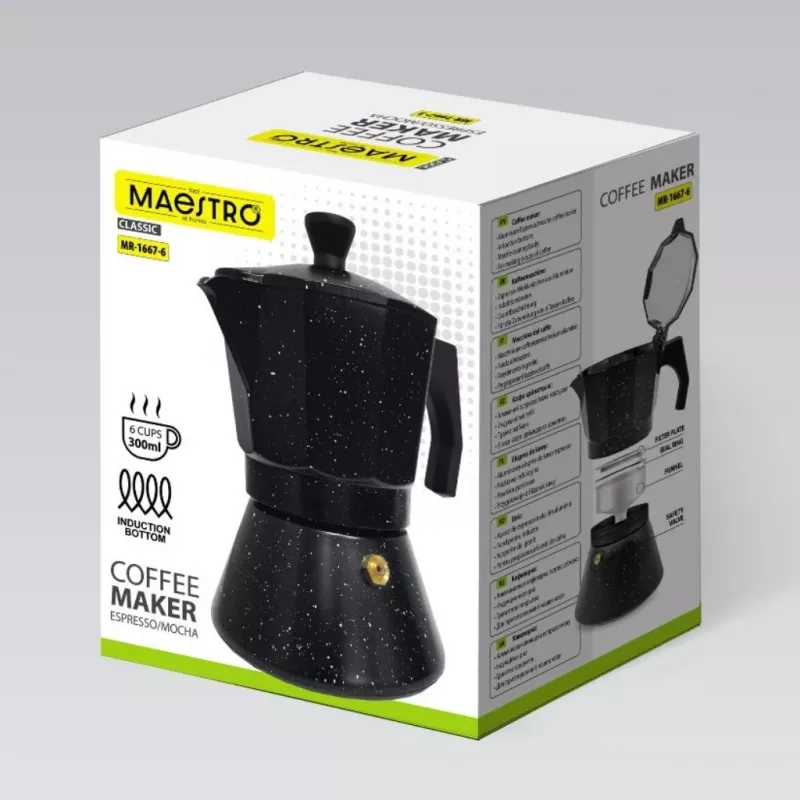 Maestro Granite MR-1667-3 Moka Pot Coffee Maker 150ml 3 Cups Grey