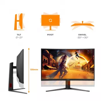 AOC C32G4Z 31.5 inch Curved Gaming Monitor, Full HD, 240Hz, 1ms, VA, FreeSync Premium, Must/Punane