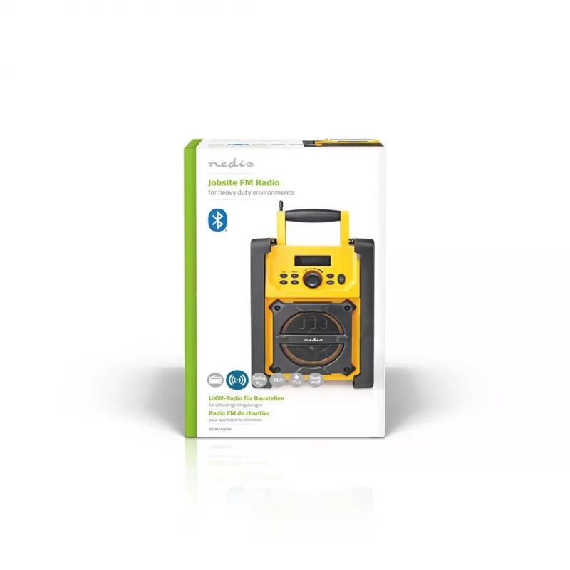 Nedis FM Radio RDFM3100YW - Kaasaskantav FM-raadio Bluetoothi ja AUX-iga, IPX5, kollane