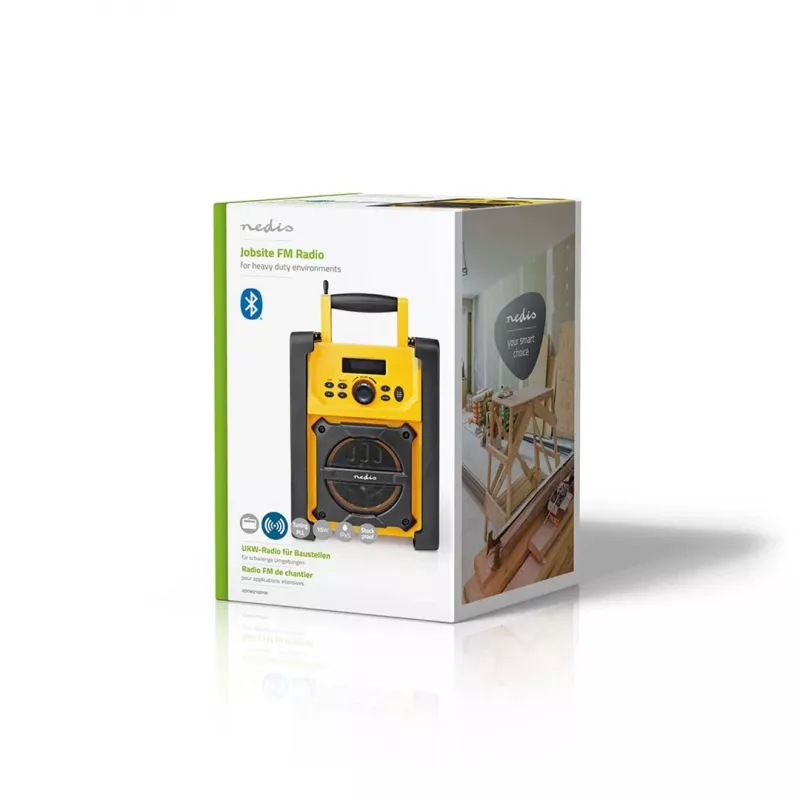 Nedis FM Radio RDFM3100YW - Kaasaskantav FM-raadio Bluetoothi ja AUX-iga, IPX5, kollane