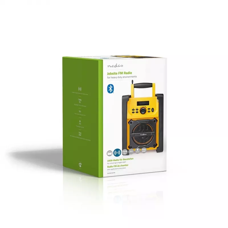 Nedis FM Radio RDFM3100YW - Kaasaskantav FM-raadio Bluetoothi ja AUX-iga, IPX5, kollane