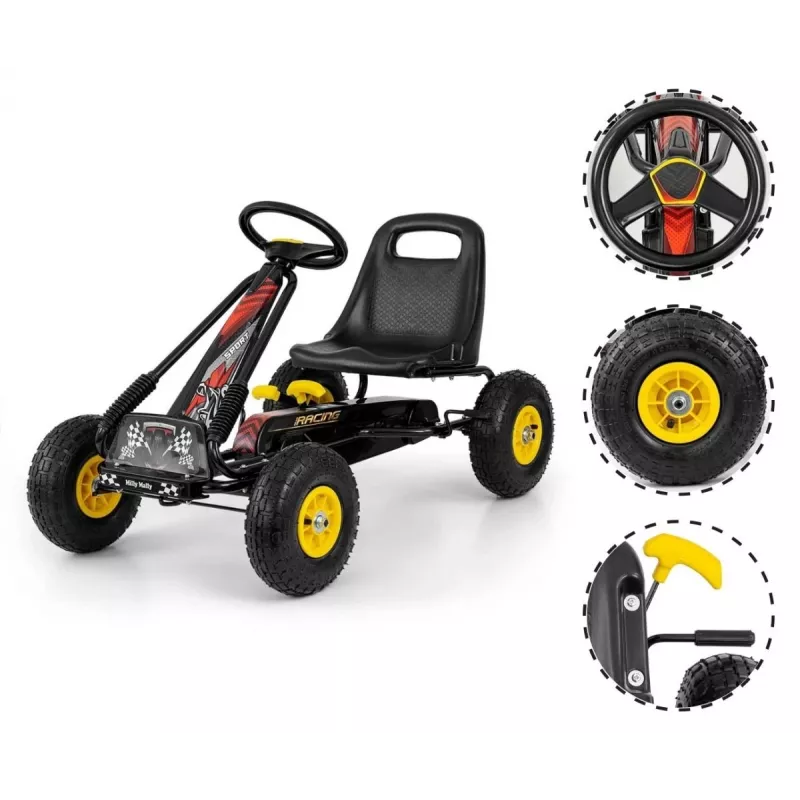MILLY MALLY Pedaaliga Kart Thor Must, Terasraam, EVA-vahtrattad, Käsipidur, Edasi/Tagasi, Lastele 3-8 aastat, Maksimaalne koormus 30 kg