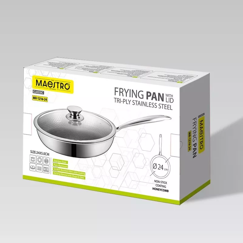 Maestro Frying Pan with Lid 24 cm MR-1216-24, Forged Aluminum, Non-stick Marble Coating, Induction Compatible, Black/Grey