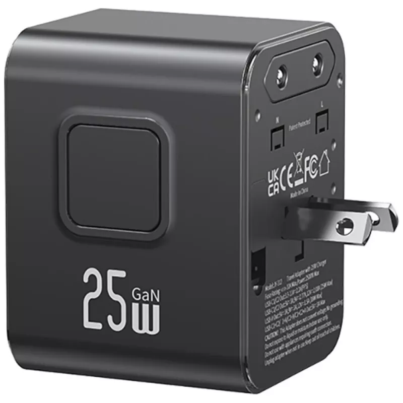 USAMS Travel Adapter 25W 4in1 US/AU/EU/UK Black CC309