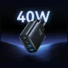USAMS T70 40W 2xUSB-A 2xUSB-C Must seinalaadija