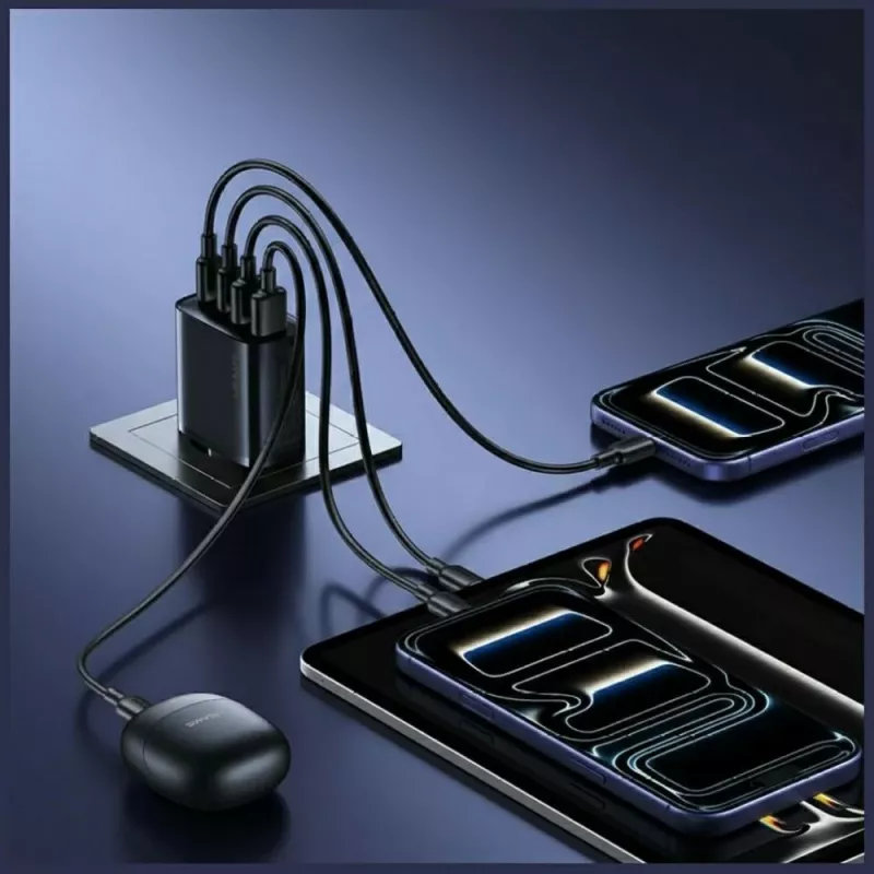 USAMS T70 40W 2xUSB-A 2xUSB-C Must seinalaadija