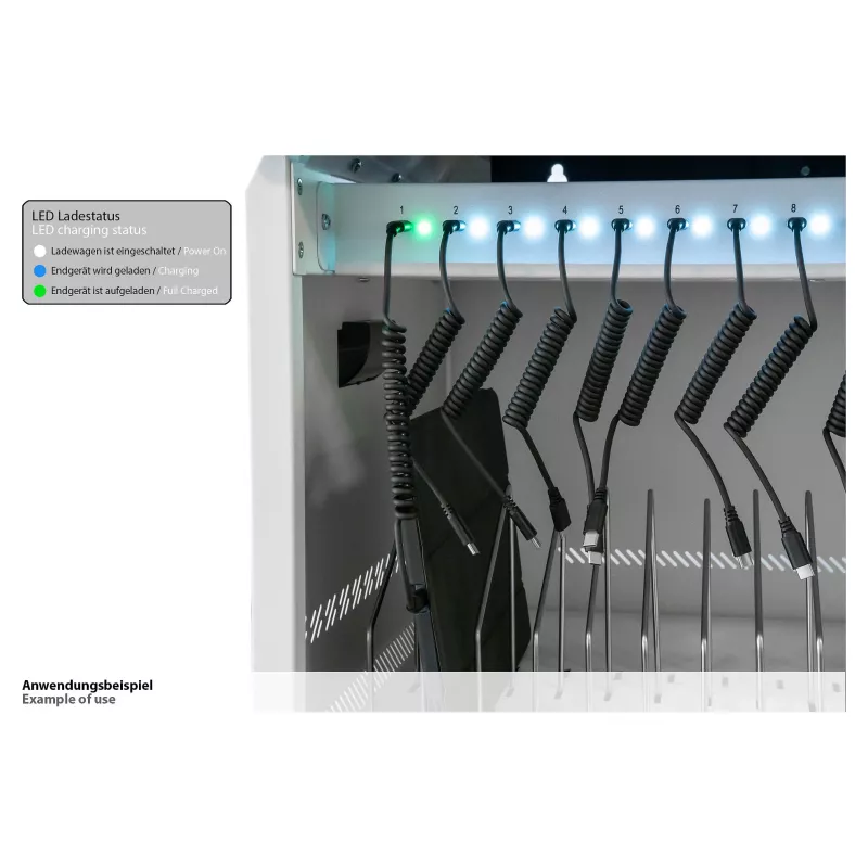 GoodConnections GEMMA T32C tahvelarvutite laadimiskäru USB-C 18W pordi kohta PD3.0 QC3.0 Valge/Sinine