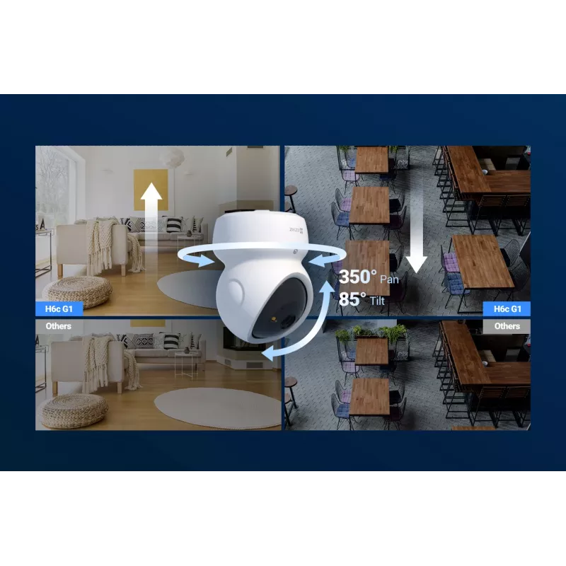 EZVIZ H6c G1 4K Sfääriline IP Turvakaamera Siseruumidesse, 4K UHD, 3840x2160, Wi-Fi, Ethernet, Öövaatlus, Kahesuunaline Heli, AI Tuvastus, Lae/Seina/Laua Kinnitus