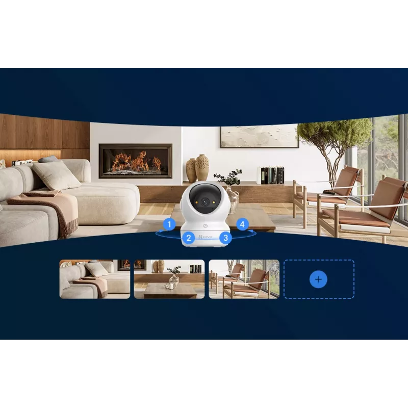 EZVIZ H6c G1 4K Sfääriline IP Turvakaamera Siseruumidesse, 4K UHD, 3840x2160, Wi-Fi, Ethernet, Öövaatlus, Kahesuunaline Heli, AI Tuvastus, Lae/Seina/Laua Kinnitus