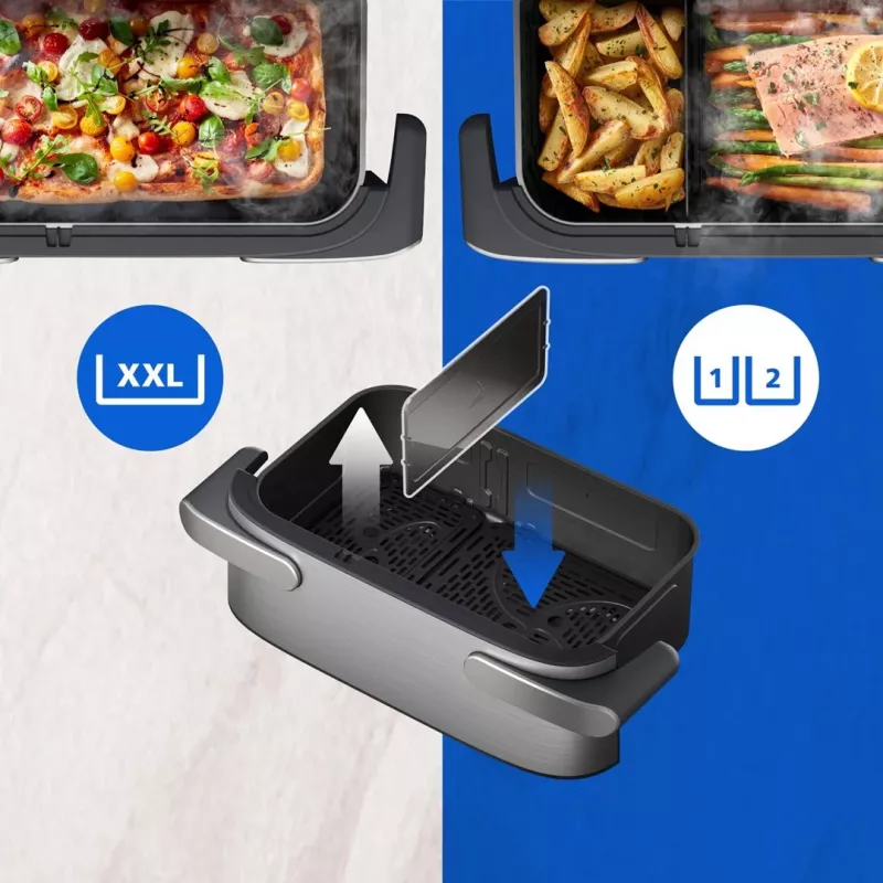 Philips 5000 Series NA565/02 Dual Basket Air Fryer 9.5 L 2750 W Must, Hõbe, Roostevaba teras