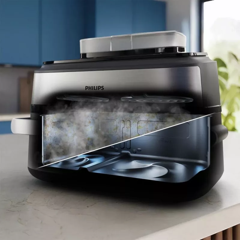 Philips 5000 Series NA565/02 Dual Basket Air Fryer 9.5 L 2750 W Must, Hõbe, Roostevaba teras
