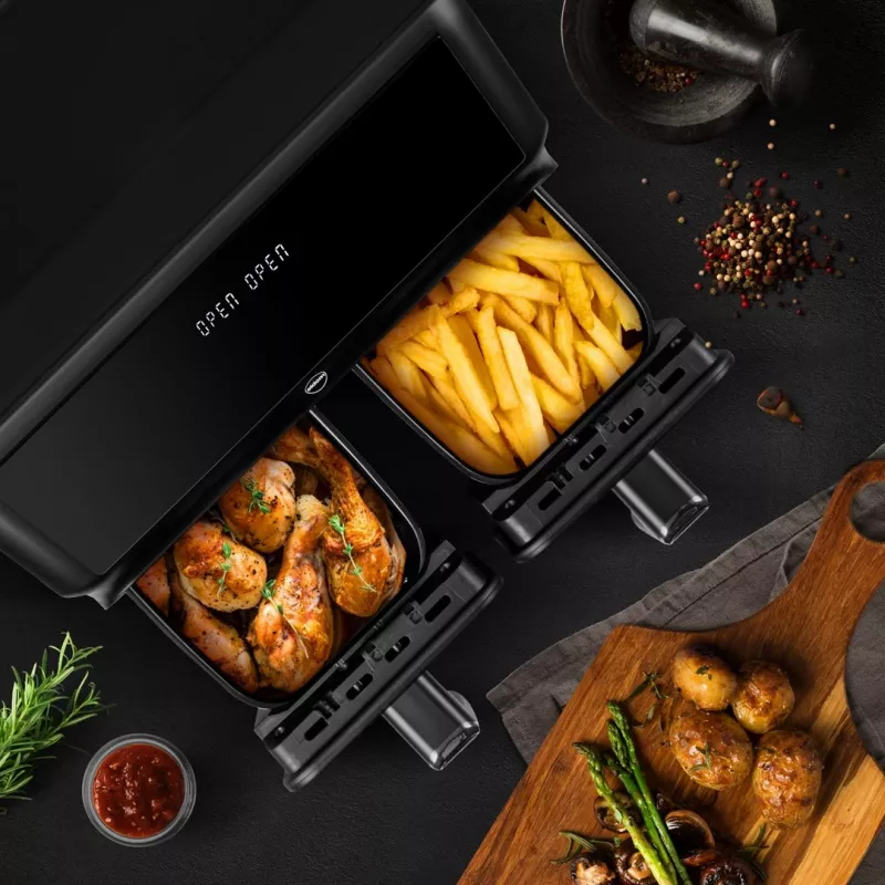 ELDOM FR210 DualCrisp kahekorviga õhufritüür, 2200 W, 8 L mahutavus, LED-ekraan, must