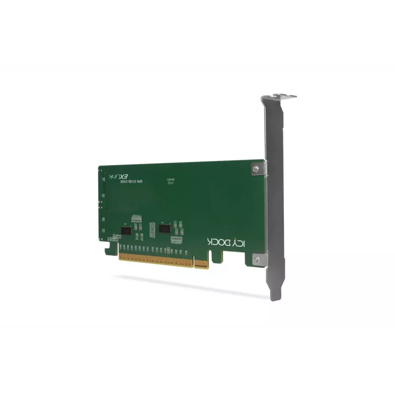 ICY DOCK EXLink MB308A PCIe 4.0 x16 NVMe adapterkaart 2 x SlimSAS 8i (SFF-8654) pistikuga ja redriveriga