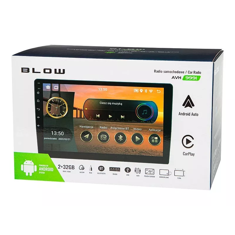 BLOW AVH-9991 1DIN 9-tolline Android auto raadio WiFi, GPS, Apple CarPlay'ga