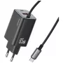 USAMS JC Series CC266 65W GaN Fast Laadija sisseehitatud USB-C kaabliga, Must