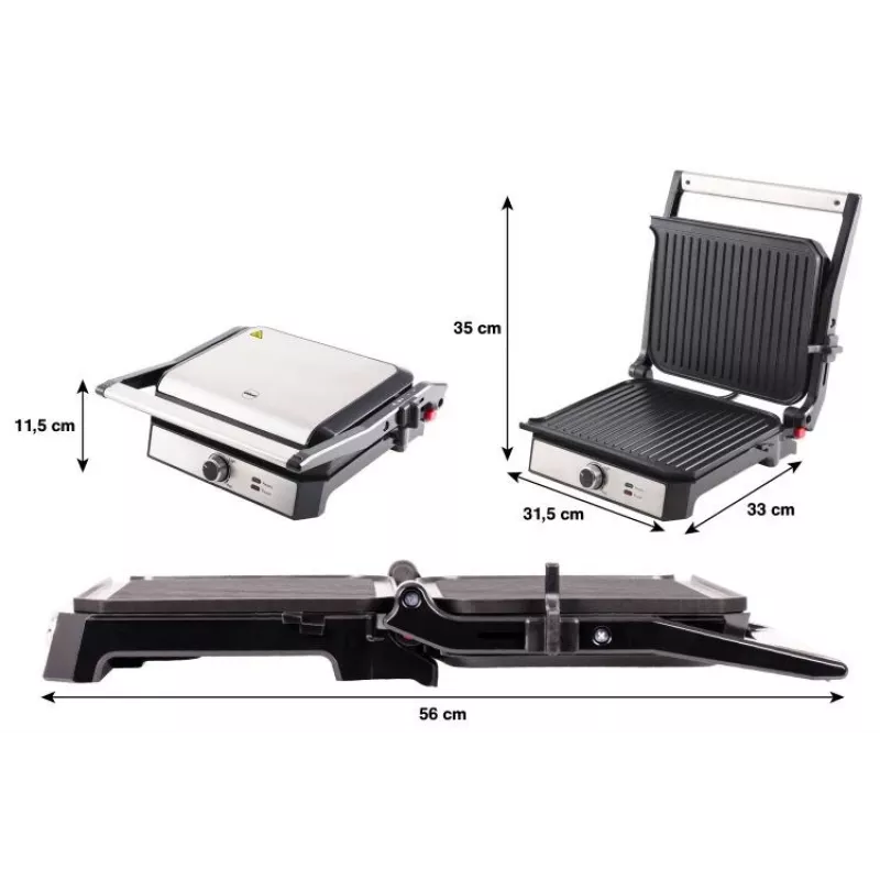 ELDOM GK200 GRILO Kontaktgrill 2000W Reguleeritav termostaat Mittekleepuvad plaadid Must/Hõbe
