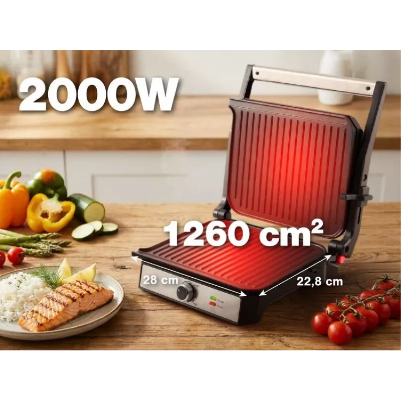 ELDOM GK200 GRILO Kontaktgrill 2000W Reguleeritav termostaat Mittekleepuvad plaadid Must/Hõbe