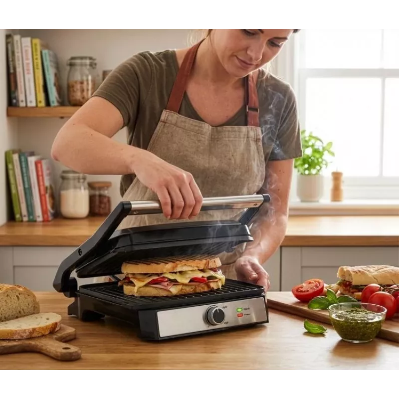 ELDOM GK200 GRILO Kontaktgrill 2000W Reguleeritav termostaat Mittekleepuvad plaadid Must/Hõbe