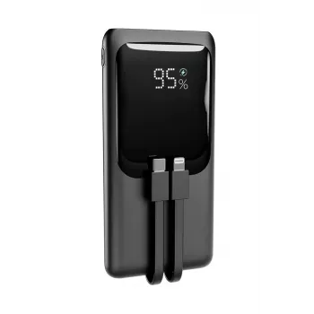 Gembird PB10-PD20-LCD-01 Fast Charging Power Bank with Integrated Cables, 20W, 10000 mAh, Black