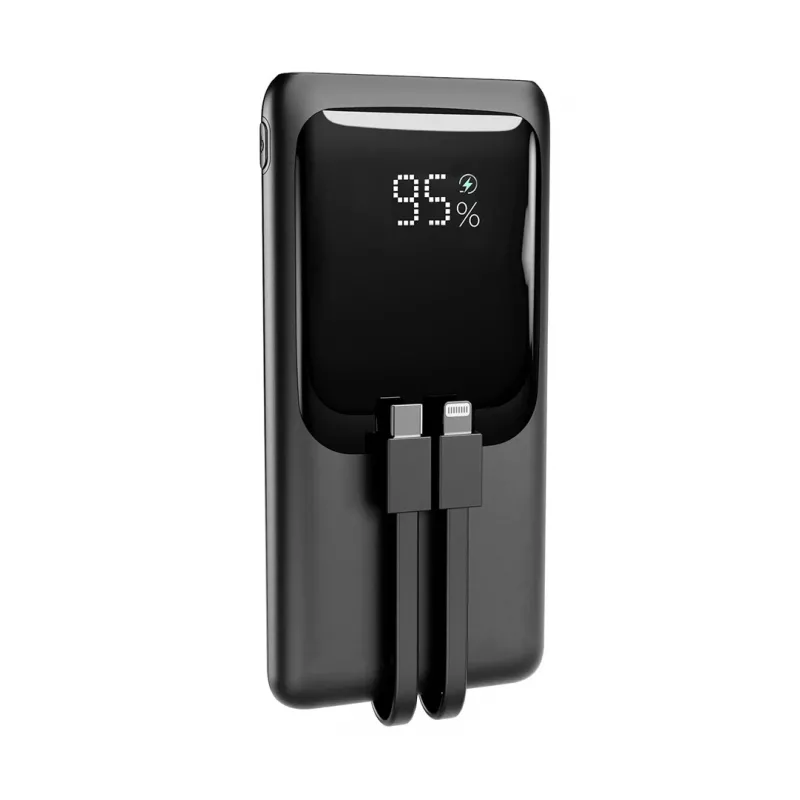 Gembird PB10-PD20-LCD-01 Fast Charging Power Bank with Integrated Cables, 20W, 10000 mAh, Black