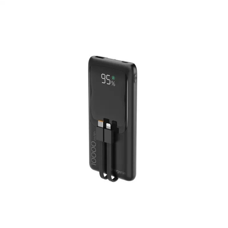 Gembird PB10-PD20-LCD-01 Fast Charging Power Bank with Integrated Cables, 20W, 10000 mAh, Black