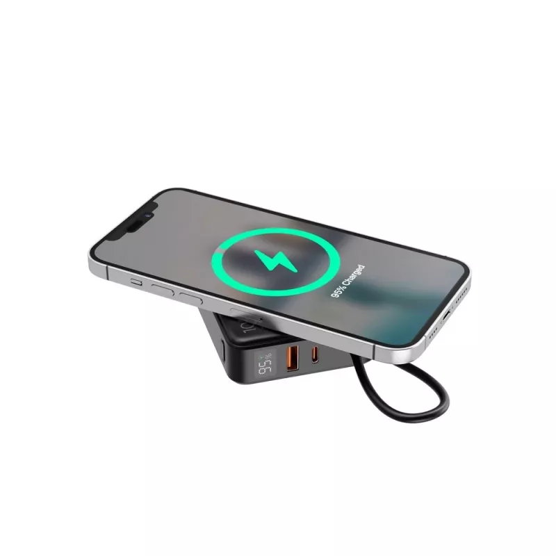 Gembird PB10-WPC15-LCD-01 Fast Laadimise Power Bank Juhtmevaba Laadijaga, 20W, 10000 mAh, Must