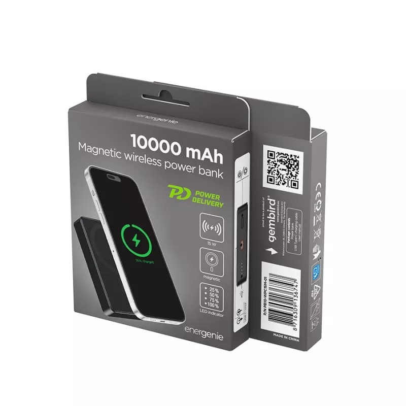 Gembird PB10-WPC15M-01 Magnetic Wireless Powerbank 15W, 10000 mAh, Must