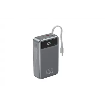 Gembird PB20-PD65-LCD-01 Fast Charging Power Bank with Integrated Cables, 65W, 20000 mAh, Black