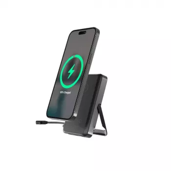 Gembird PB10-WPC15MS-01 Magnetiline juhtmevaba toitepank integreeritud alusega, 15W, 10000 mAh, must
