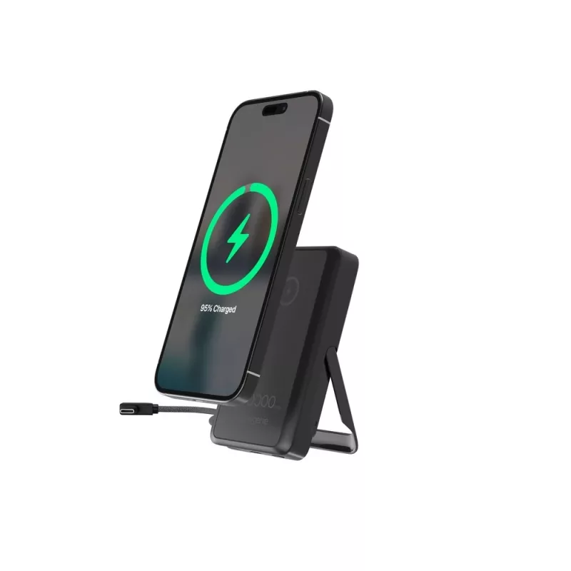 Gembird PB10-WPC15MS-01 Magnetiline juhtmevaba toitepank integreeritud alusega, 15W, 10000 mAh, must