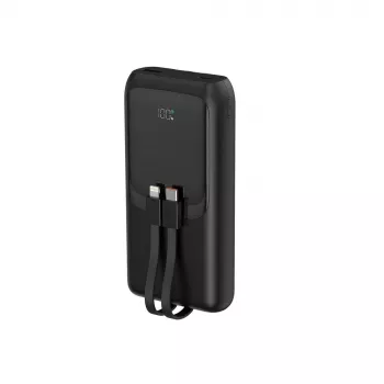 Gembird PB20-PD20-LCD-01 Fast Charging Power Bank with Integrated Cables, 20W, 20000 mAh, Black