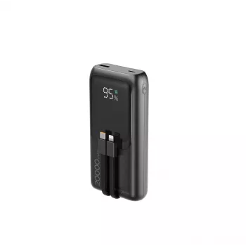 Gembird PB20-PD20-LCD-01 Fast Charging Power Bank with Integrated Cables, 20W, 20000 mAh, Black