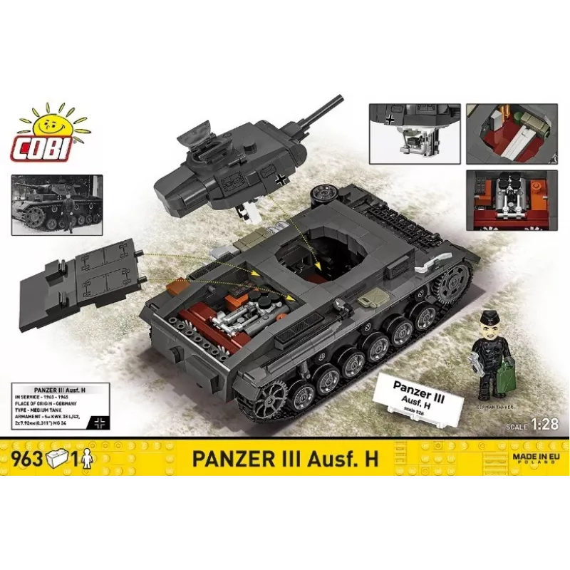 COBI 958 PCS HC WWII Panzer III Ausf. H Ehitusklotside Komplekt
