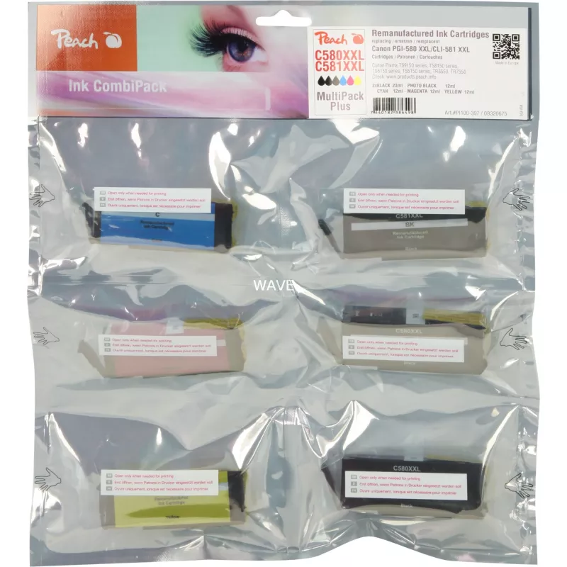 Peach Ink Save Pack Plus PI100-397 Ühilduv Canon PGI-580XXL CLI-581XXL Multipack 6 Kassetiga