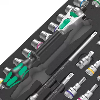 Wera 9722 C Zyklop 1/2 tolli pöörd- ja pesakomplekt, 31-osaline, vahtsisend töökoja kärule, must/hall