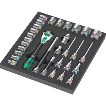 Wera 9722 C Zyklop 1/2 tolli pöörd- ja pesakomplekt, 31-osaline, vahtsisend töökoja kärule, must/hall