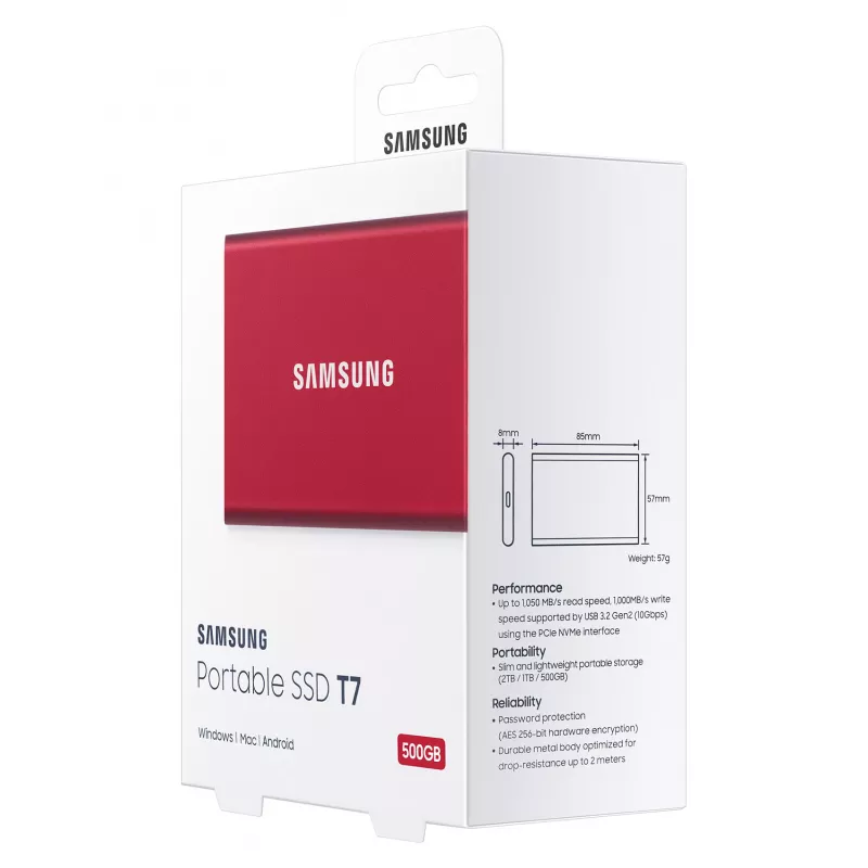 Samsung Portable SSD T7 500GB USB 3.2 Gen 2 Metallic Red External Solid State Drive