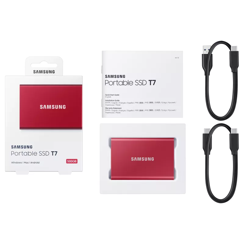 Samsung Portable SSD T7 500GB USB 3.2 Gen 2 Metallic Red External Solid State Drive