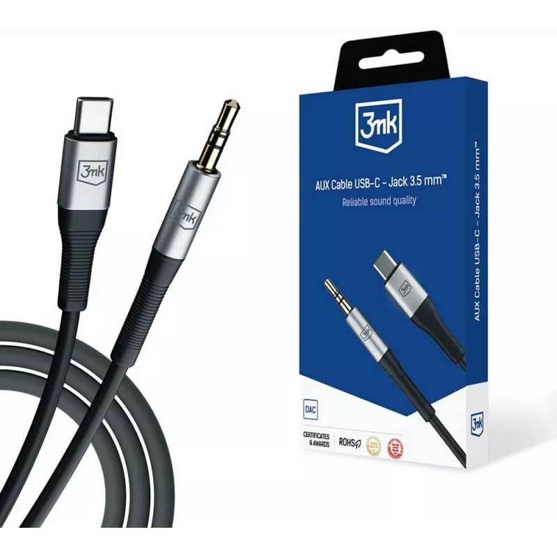 3MK AUX USB-C to 3.5mm Jack Audio Cable (12 cm) - Grey