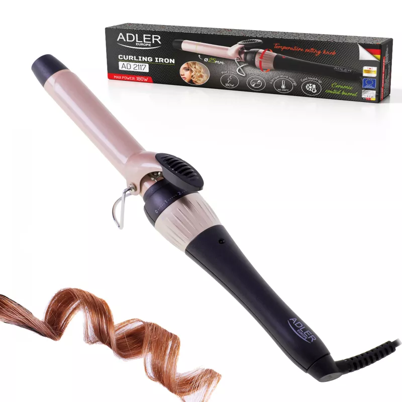 Adler AD 2117 Lokiraud, keraamiline küttesüsteem, 25 mm tünn, 200 °C, 45 W, must/roosa