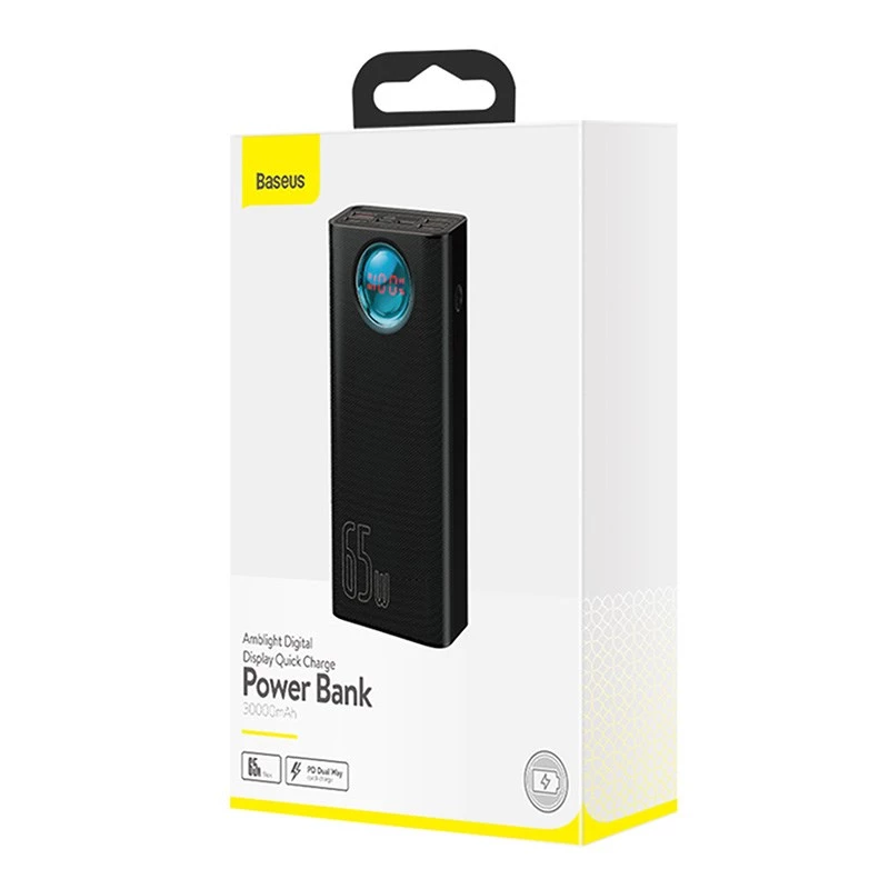 Baseus Amblight Powerbank 30000mAh, 4xUSB, USB-C, 65W, Must