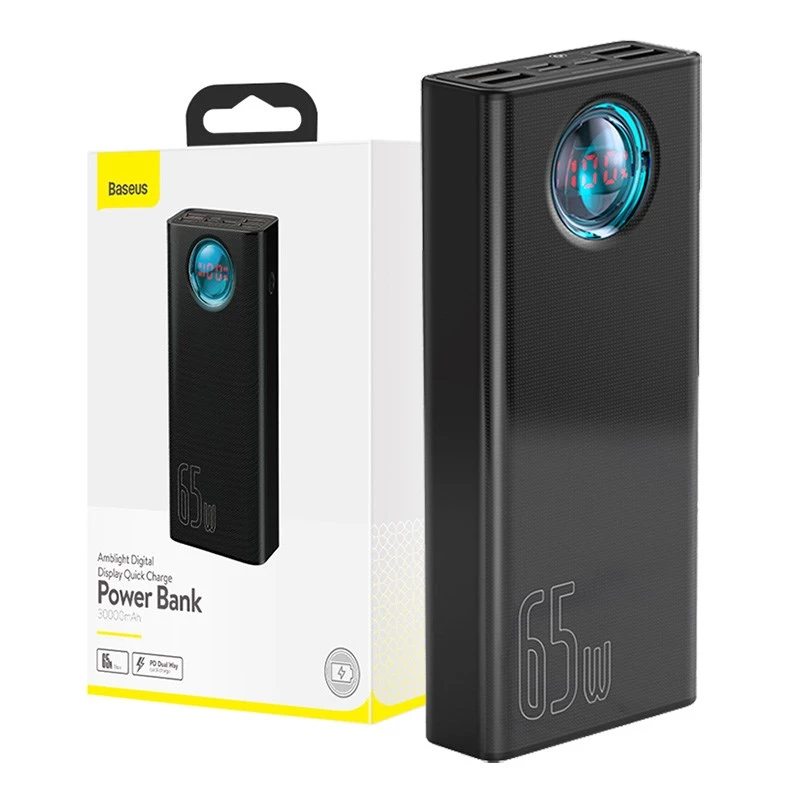 Baseus Amblight Powerbank 30000mAh, 4xUSB, USB-C, 65W, Must