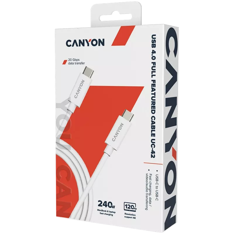 CANYON UC-42 USB4 Type-C to Type-C kaabel 240W 20Gbps 2m Valge