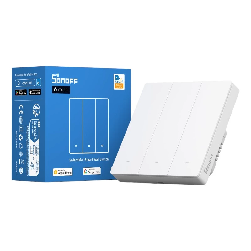 SONOFF M5-3C-86W WiFi Matter Smart Wall Switch (3-kanaliline) Valge