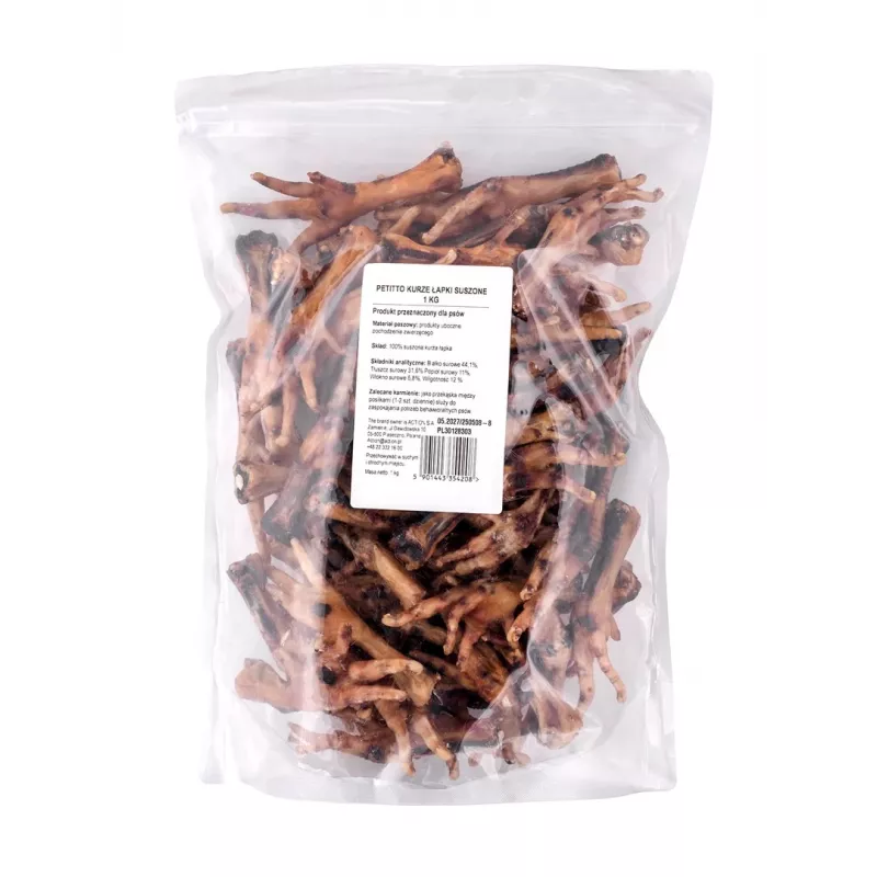 PETITTO Kuivatatud kanajalad koertele 1kg
